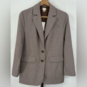 NWT A New Day Oversized Fall Blazer - XS in Brown, Navy, and White Houndstooth